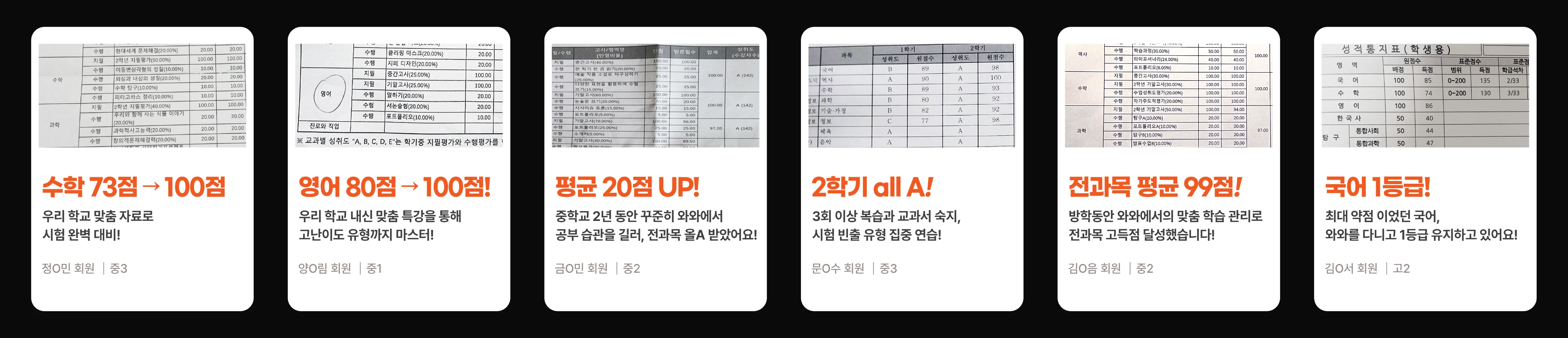 수완 수학학원 성적 향상 사례